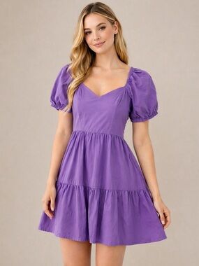 Lavender Puff Sleeve Mini Dress Romantic Fit & Flare Feminine Spring XS